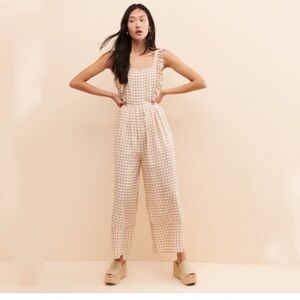 Sancia The Ines jumpsuit Cream Brown Checked Ruffle Coquette Girl